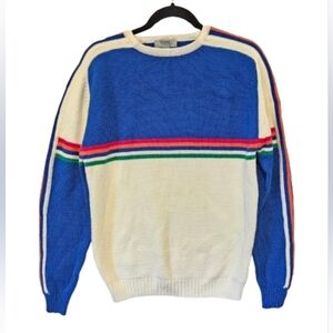 Jordan Marsh Vintage Y2K Blue and Cream Striped Crewneck Sweater Size Medium